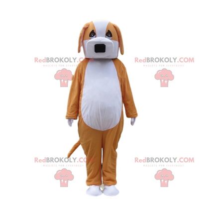 Cane bianco e rosso REDBROKOLY mascotte, costume da cagnolino bicolore / REDBROKO_010308