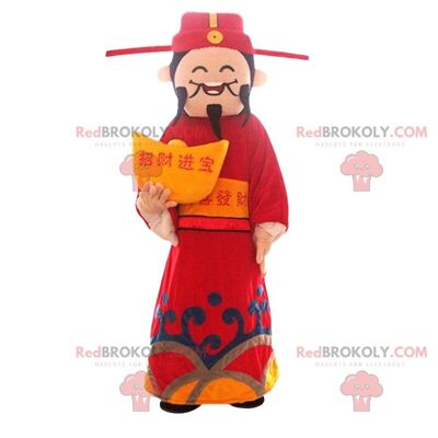 Asiatischer Mann REDBROKOLY Maskottchen, Gott des Reichtums, asiatische Tracht / REDBROKO_010320