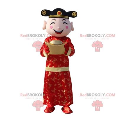 Asiatischer Mann REDBROKOLY Maskottchen, Gott des Reichtums, asiatische Tracht / REDBROKO_010321