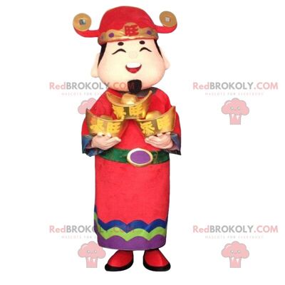 Asian man costume, god of wealth, Asian REDBROKOLY mascot / REDBROKO_010322