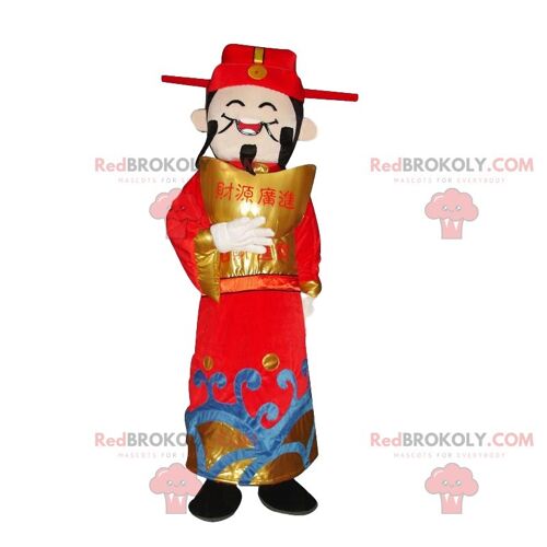 Asian man REDBROKOLY mascot, god of wealth, Asian costume / REDBROKO_010324