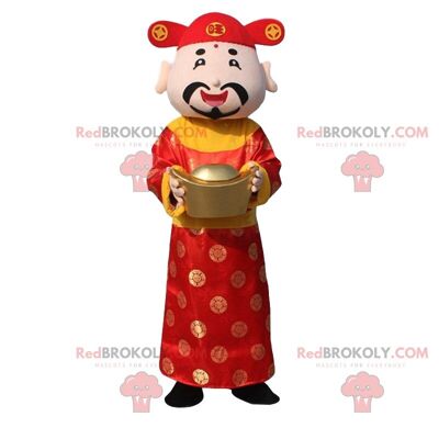 Asiatischer Mann REDBROKOLY Maskottchen, Gott des Reichtums, asiatische Tracht / REDBROKO_010325