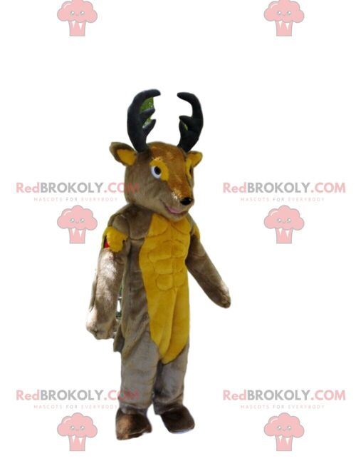 Brown lion REDBROKOLY mascot dressed as a young graduate. Graduate suit / REDBROKO_010329