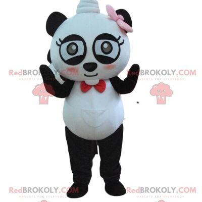 Mascota de panda blanco y negro REDBROKOLY con un pañuelo rojo / REDBROKO_010336