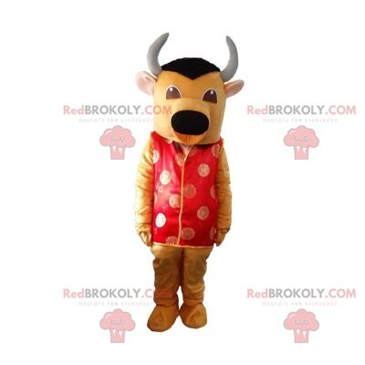 Mascotte de vache marron REDBROKOLY avec casque, costume de taureau / REDBROKO_010340