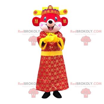 Mascotte de vache marron et orange REDBROKOLY vêtue d'une robe rose / REDBROKO_010348
