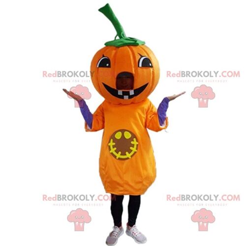 Orange and green pumpkin REDBROKOLY mascot, pumpkin costume / REDBROKO_010386