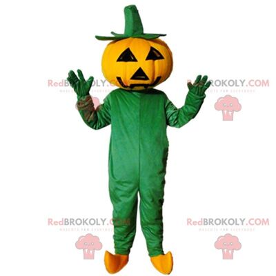 Orange and green pumpkin costume, Halloween REDBROKOLY mascot / REDBROKO_010388