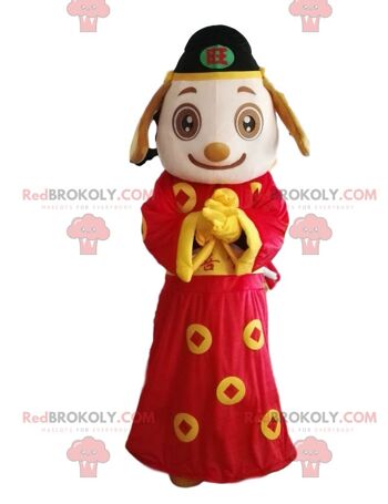 Costume de chien jaune et rouge en peluche zodiaque chinois / REDBROKO_010393
