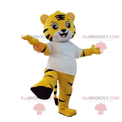2 Kostüme von gelben und orangefarbenen Tigern, katzenartiges Maskottchen REDBROKOLY / REDBROKO_010400