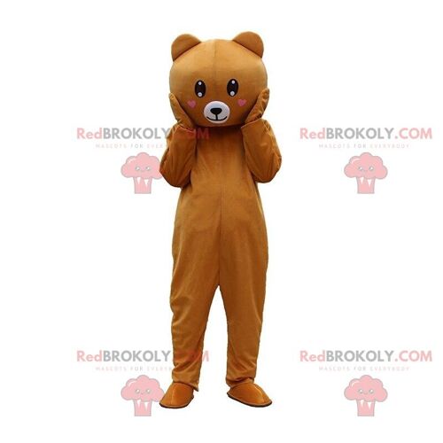 Brown sulky teddy bear costume with pink glasses / REDBROKO_010405