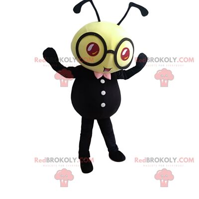 Yellow bee REDBROKOLY mascot with black stripes and a headband / REDBROKO_010483