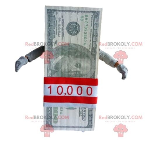 REDBROKOLY mascot bundle of 100 dollar bills. Giant ticket / REDBROKO_010644