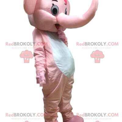 Orange rabbit disguise dressed in pink, rabbit REDBROKOLY mascot / REDBROKO_010652