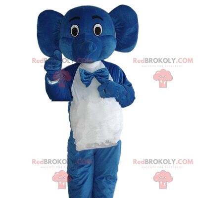 Blue elephant REDBROKOLY mascot with pink and yellow ears / REDBROKO_010654