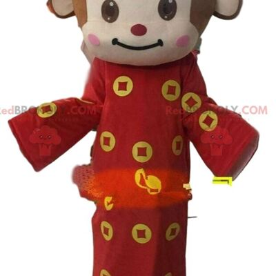 Mono marrón mascota REDBROKOLY con bufanda roja y blanca / REDBROKO_010682