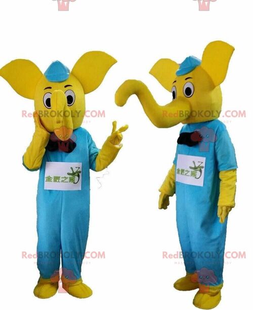 Pink and blue elephant REDBROKOLY mascot, pachyderm costume / REDBROKO_010695