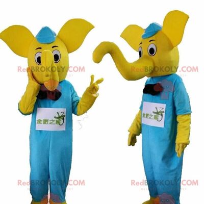 Pink and blue elephant REDBROKOLY mascot, pachyderm costume / REDBROKO_010695