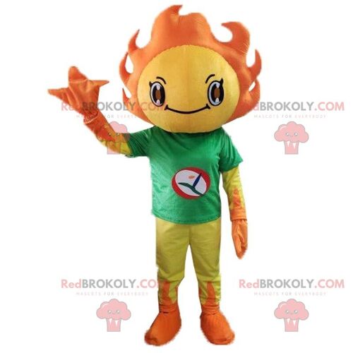 Yellow and orange sun REDBROKOLY mascot. Spring costume, flowery / REDBROKO_010717