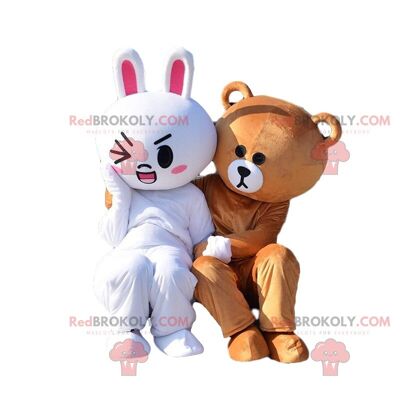 2 mascottes REDBROKOLY de lapins blancs et roses, costumes de lapin / REDBROKO_010729