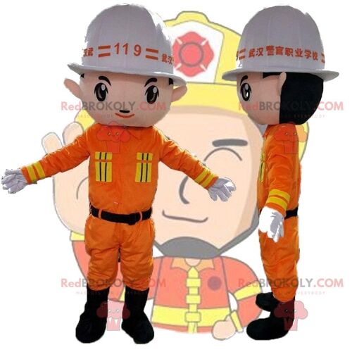 Firefighter REDBROKOLY mascot, worker, handyman man costume / REDBROKO_010733