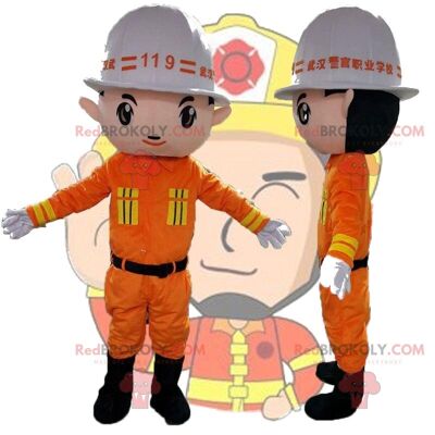 Mascotte pompier REDBROKOLY, ouvrier, déguisement homme bricoleur / REDBROKO_010733