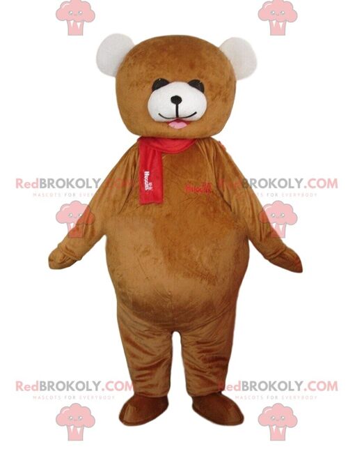 Brown teddy bear REDBROKOLY mascot with a nice hat, bear costume / REDBROKO_010747