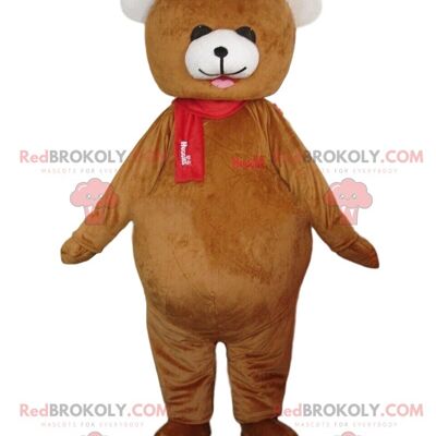 Brown teddy bear REDBROKOLY mascot with a nice hat, bear costume / REDBROKO_010747
