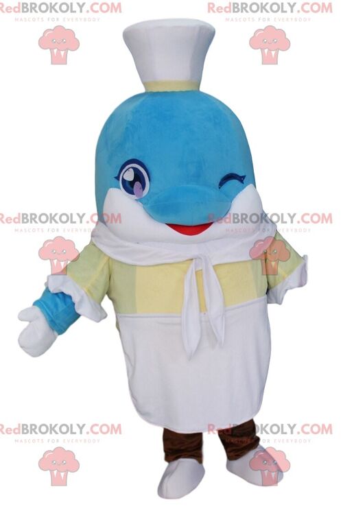 Blue and white dolphin REDBROKOLY mascot, giant fish costume / REDBROKO_010757
