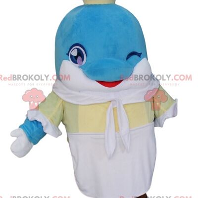 Blue and white dolphin REDBROKOLY mascot, giant fish costume / REDBROKO_010757