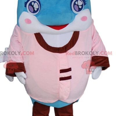 Blue and white dolphin REDBROKOLY mascot, giant fish costume / REDBROKO_010760