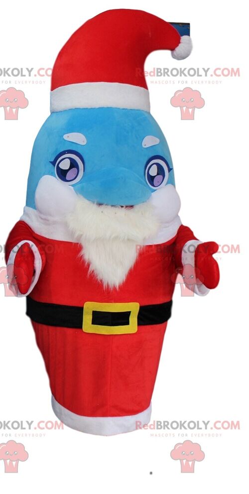 Blue and white dolphin costume dressed as Christmas elf / REDBROKO_010762