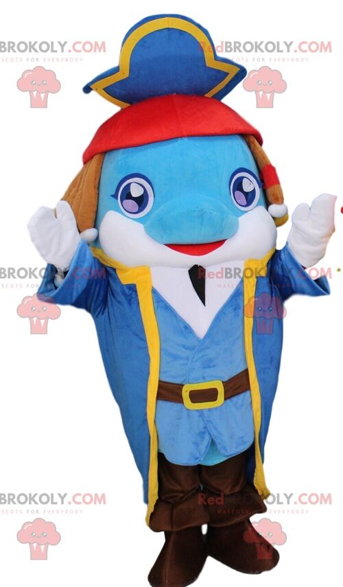 Dolphin REDBROKOLY mascot in captain outfit, captain costume / REDBROKO_010764