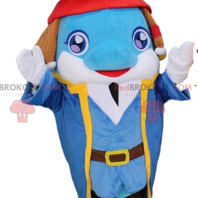 Dolphin REDBROKOLY mascot in captain outfit, captain costume / REDBROKO_010764