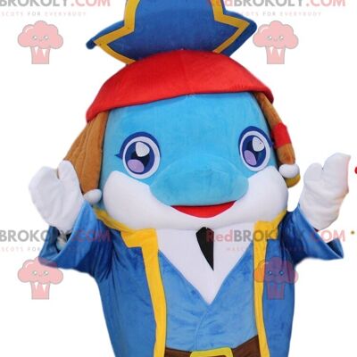 Dolphin REDBROKOLY mascot in captain outfit, captain costume / REDBROKO_010764