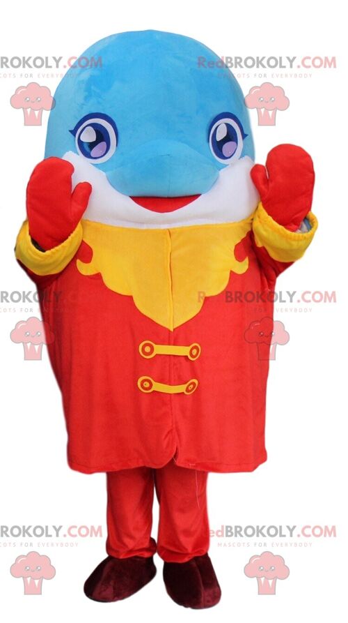 Dolphin REDBROKOLY mascot in sailor outfit with a striped sweater / REDBROKO_010767