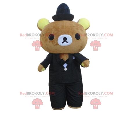 Big brown bear REDBROKOLY mascot with a striped sweater and a hat / REDBROKO_010775