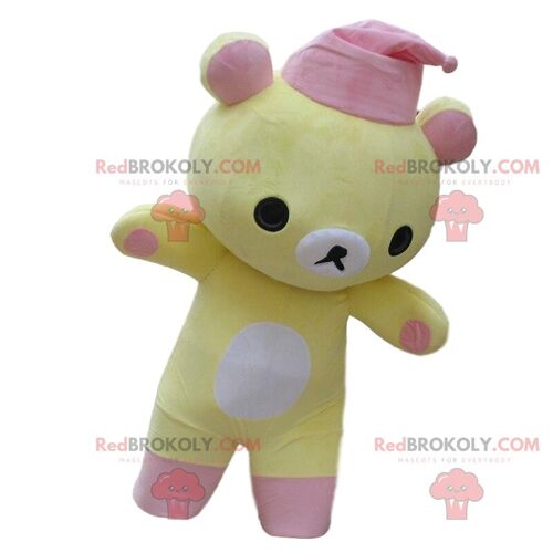 Yellow and white teddy bear REDBROKOLY mascot, teddy bear costume / REDBROKO_010777