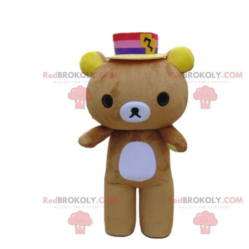 Yellow and white teddy bear REDBROKOLY mascot with a pink nightcap / REDBROKO_010778