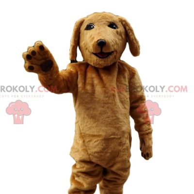 Brown lion REDBROKOLY mascot dressed in overalls, feline costume / REDBROKO_010782