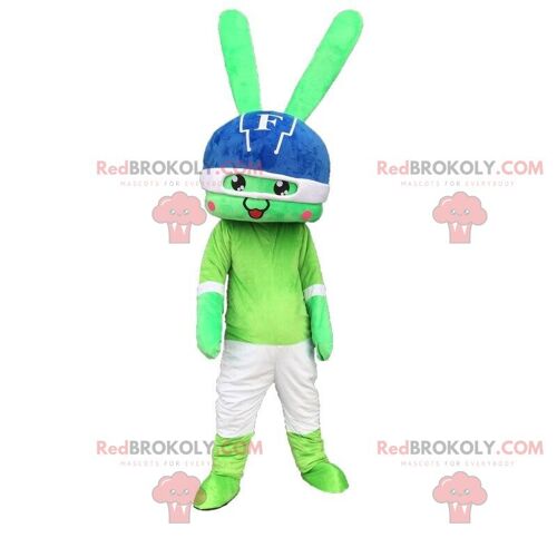 2 green rabbit REDBROKOLY mascots, colorful rabbit costumes / REDBROKO_010790