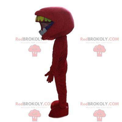Giant red fire hydrant REDBROKOLY mascot, firefighter costume / REDBROKO_010795