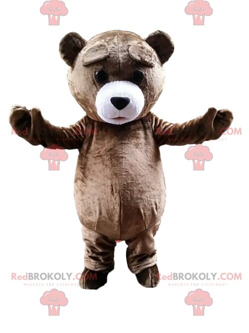 Gray teddy bear REDBROKOLY mascot dressed as a pilot. Bear costume / REDBROKO_010816