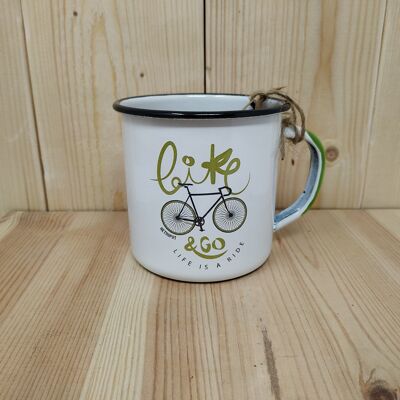 RETROPOT mug in enamelled steel "Bike & Go" design