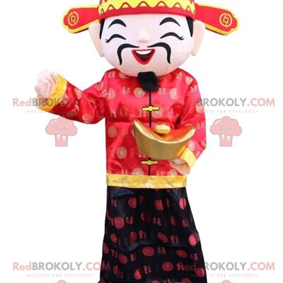 Asian man REDBROKOLY mascot, god of fortune costume / REDBROKO_010871