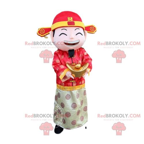 Asian man costume, god of wealth, Asian REDBROKOLY mascot / REDBROKO_010873