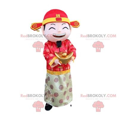 Disfraz de hombre asiático, dios de la riqueza, mascota asiática REDBROKOLY / REDBROKO_010873