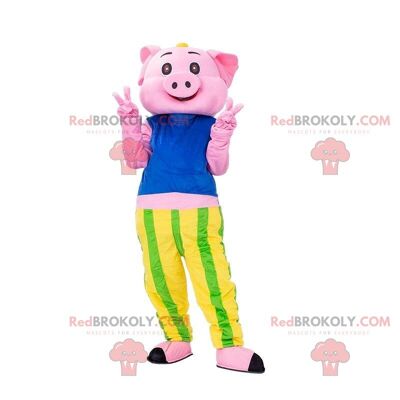 2 pink pig REDBROKOLY mascots, colorful pig costumes / REDBROKO_010881