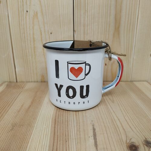 Taza RETROPOT de acero esmaltado diseño "I love you"