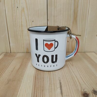 RETROPOT enamelled steel mug "I love you" design
